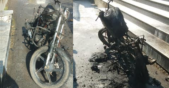 Dejected over officials not paying heed to his request, youngster sets his bike on fire at DC office